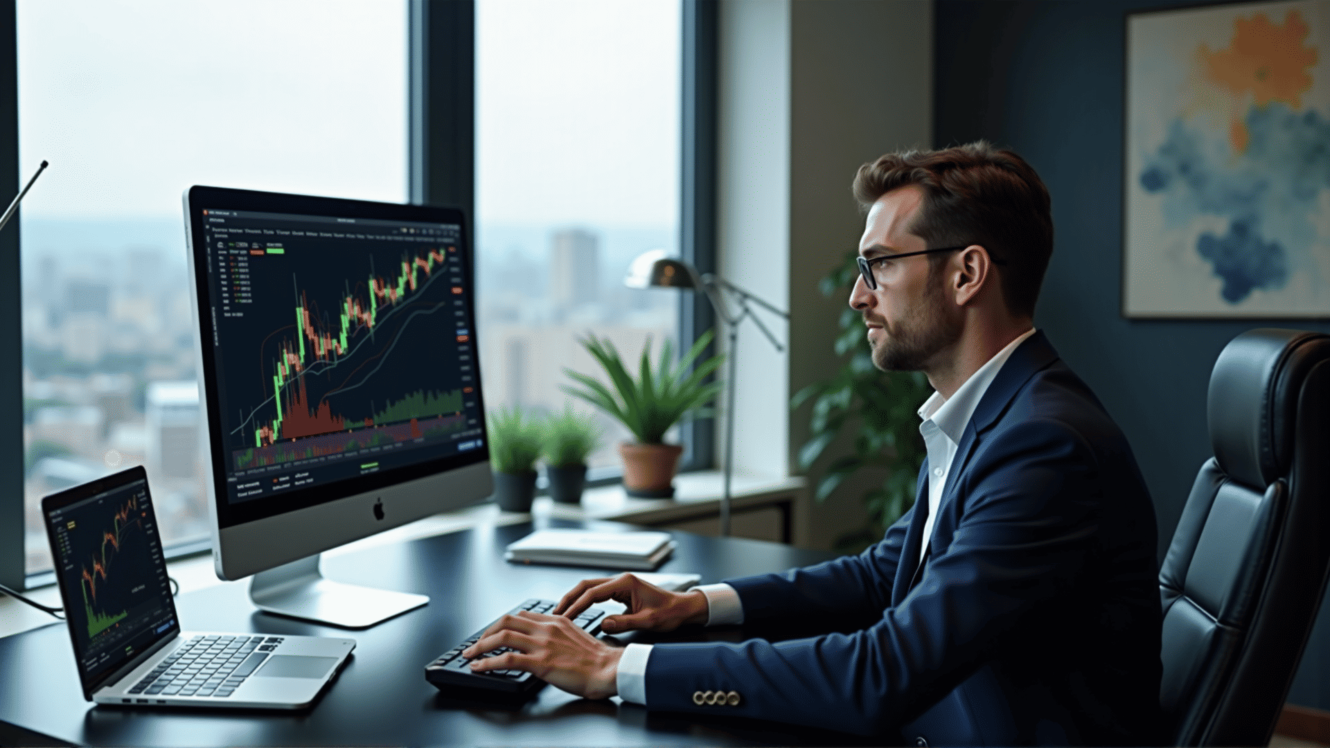 Investor analyzing computer charts