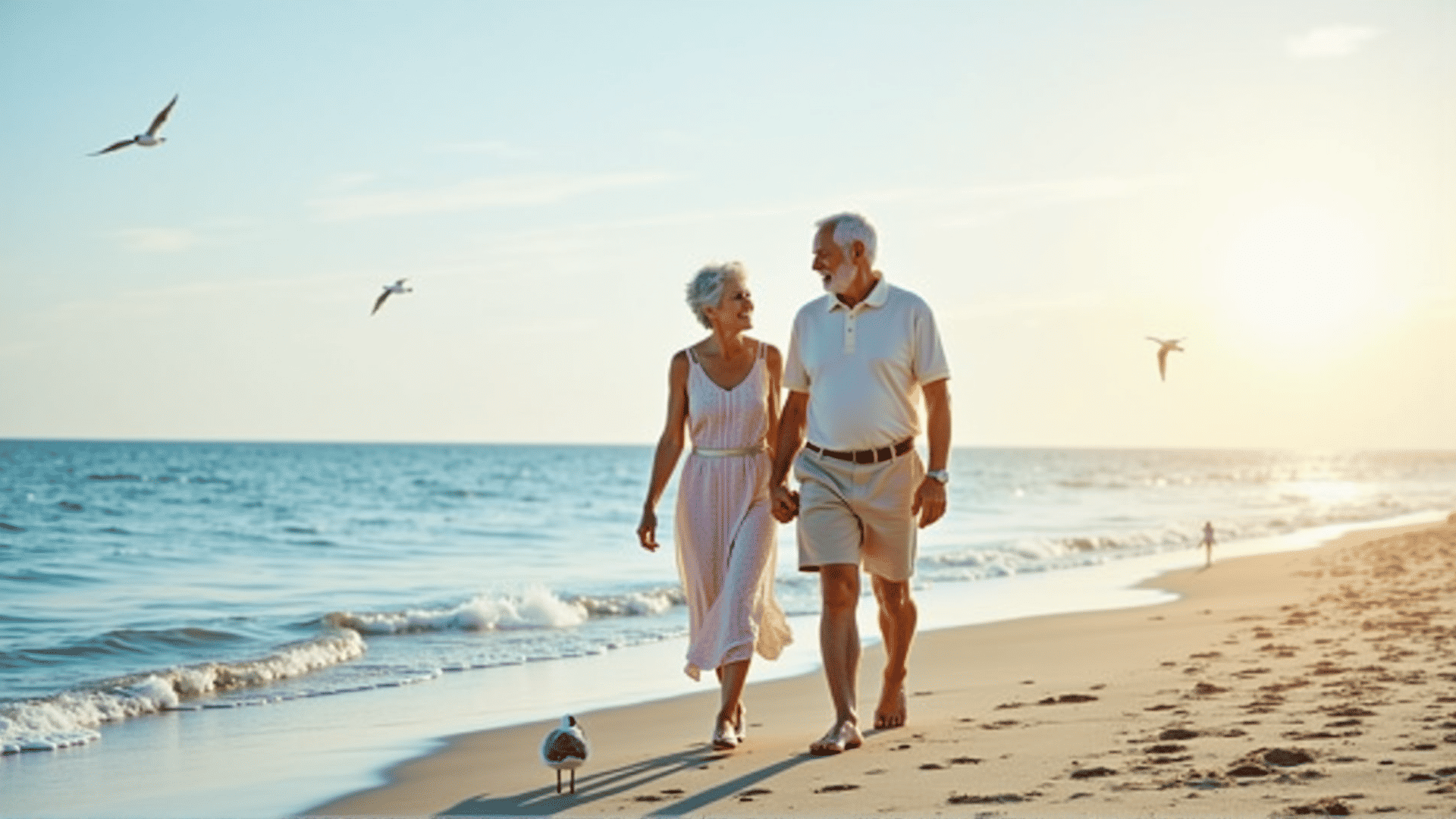 Couple enjoying retirement walk